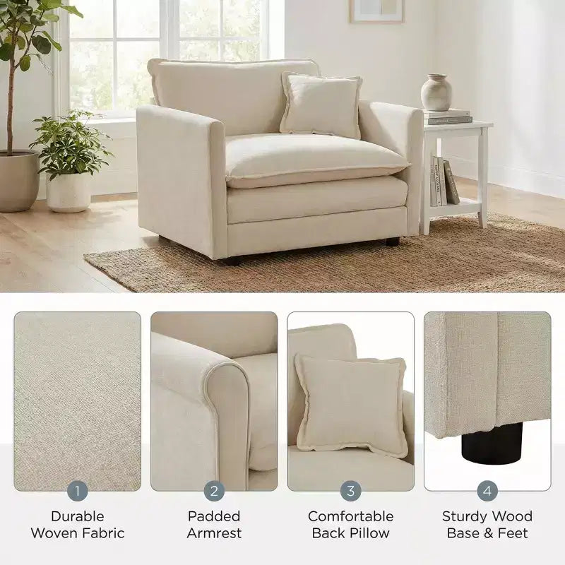 Homy Casa Oversized Deep Accent Chair with Toss Pillow, Beige