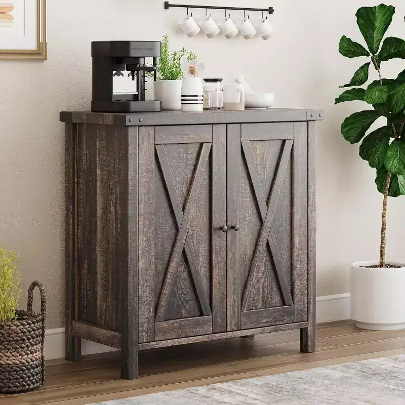 Buffet Cabinet, Sideboard with Storage 2-Piece Small Farmhouse Entryway Console with Doors & Adjustable Shelves, for Living Room, Dining Room