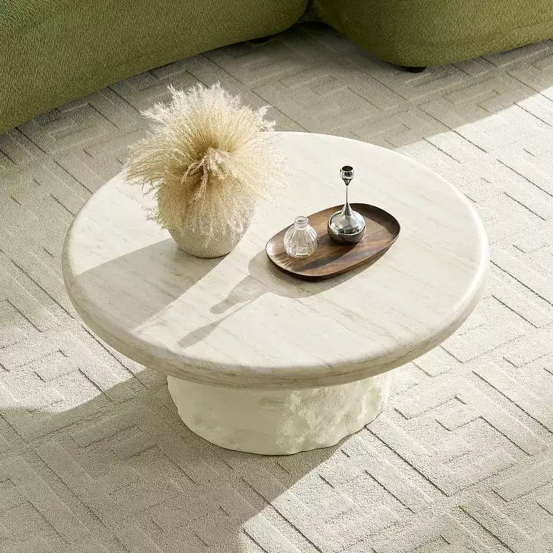 GDFStudio Belvia Compact Faux Marble Fiberglass Coffee Table with Rounded Edges