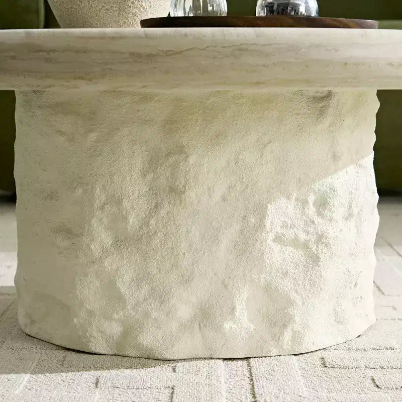 GDFStudio Belvia Compact Faux Marble Fiberglass Coffee Table with Rounded Edges