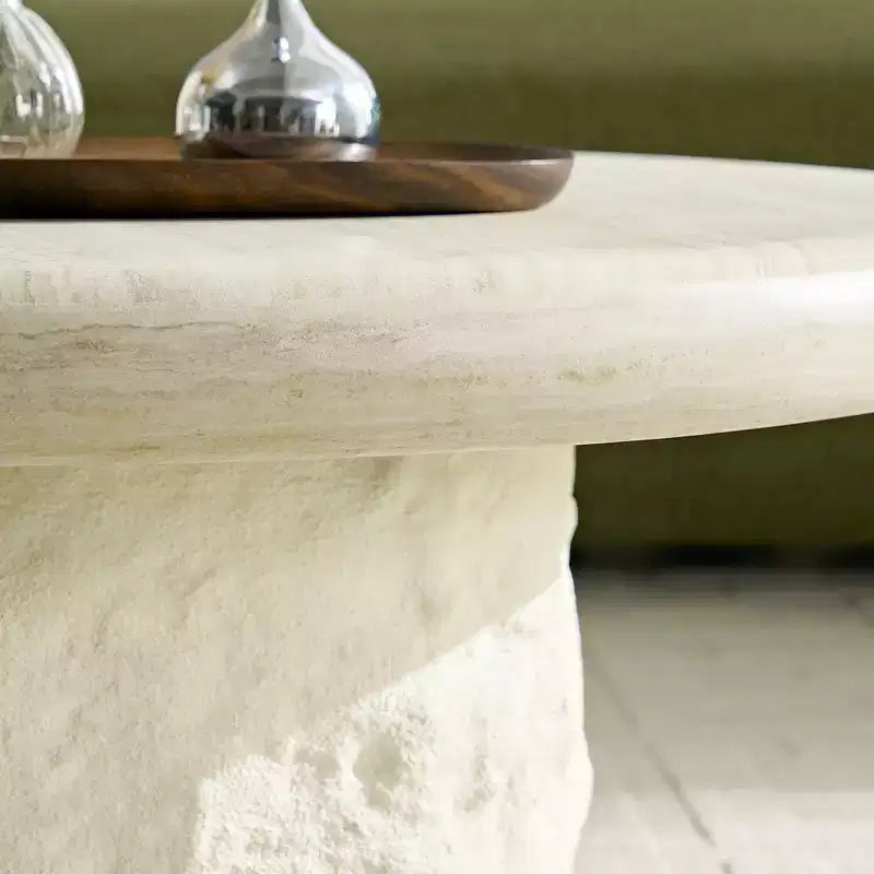 GDFStudio Belvia Compact Faux Marble Fiberglass Coffee Table with Rounded Edges