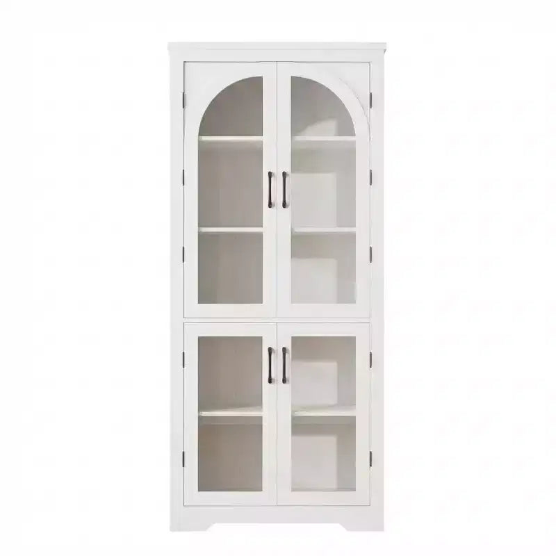 70 Kitchen Pantry Cabinet, Display Cabinet with 4 Arched Glass Doors & Adjustable Shelves, Versatile Cupboard Organizers for Kitchen, Living Room
