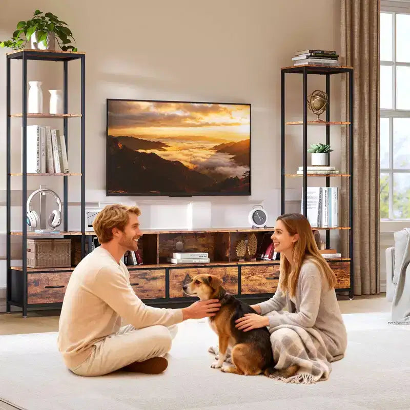Farmhouse Entertainment Center with Storage -Large TV Stand for Living Room Holds TVs Up to 70, Tall TV Stand with LED Lighting & Electrical Outlets