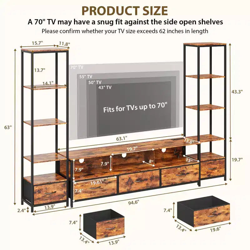 Farmhouse Entertainment Center with Storage -Large TV Stand for Living Room Holds TVs Up to 70, Tall TV Stand with LED Lighting & Electrical Outlets
