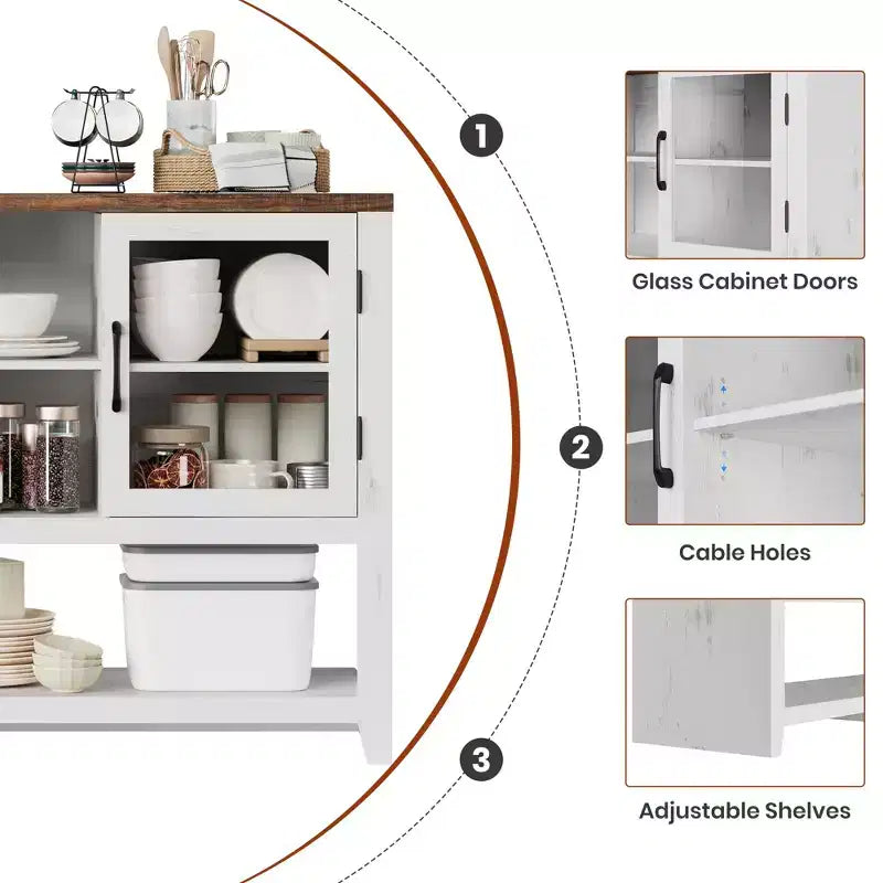 Sideboard Buffet Storage Cabinet with 3 Shelves and 2 Doors, 53 in Wide Coffee Bar Cabinet Farmhouse Credenza Table for Living Room Kitchen Entryway