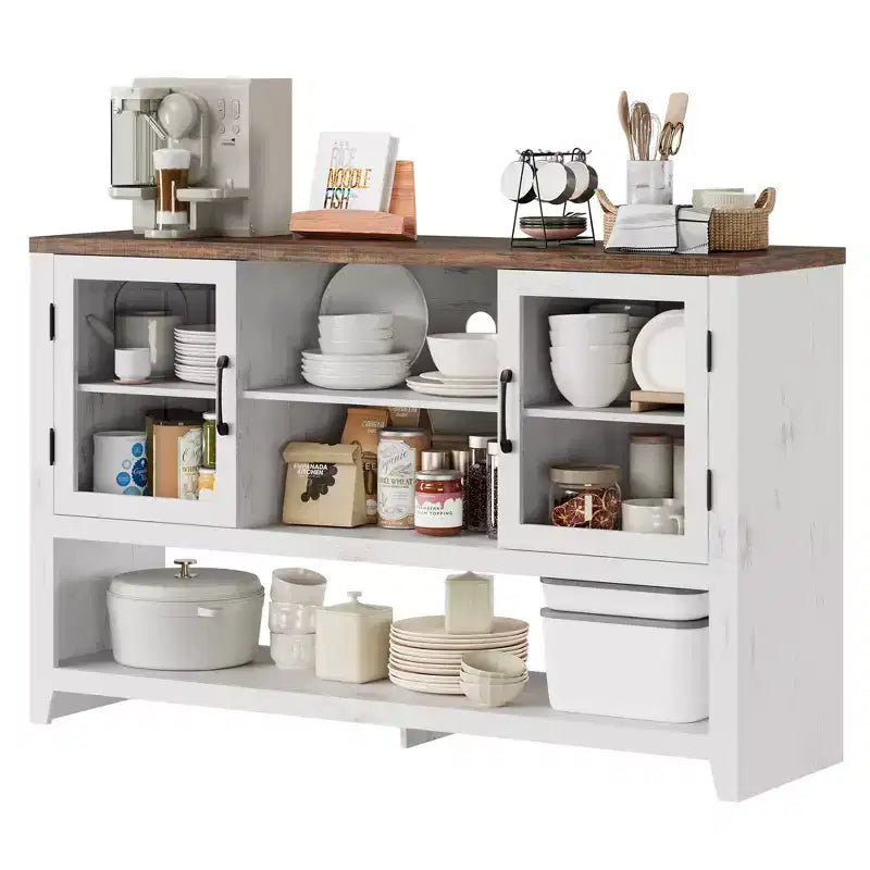 Sideboard Buffet Storage Cabinet with 3 Shelves and 2 Doors, 53 in Wide Coffee Bar Cabinet Farmhouse Credenza Table for Living Room Kitchen Entryway