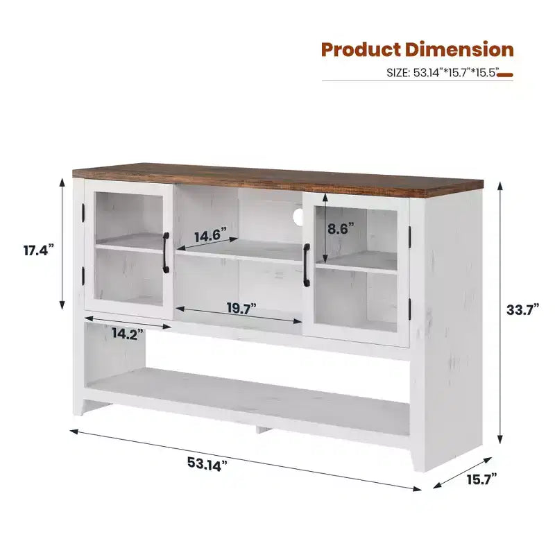 Sideboard Buffet Storage Cabinet with 3 Shelves and 2 Doors, 53 in Wide Coffee Bar Cabinet Farmhouse Credenza Table for Living Room Kitchen Entryway