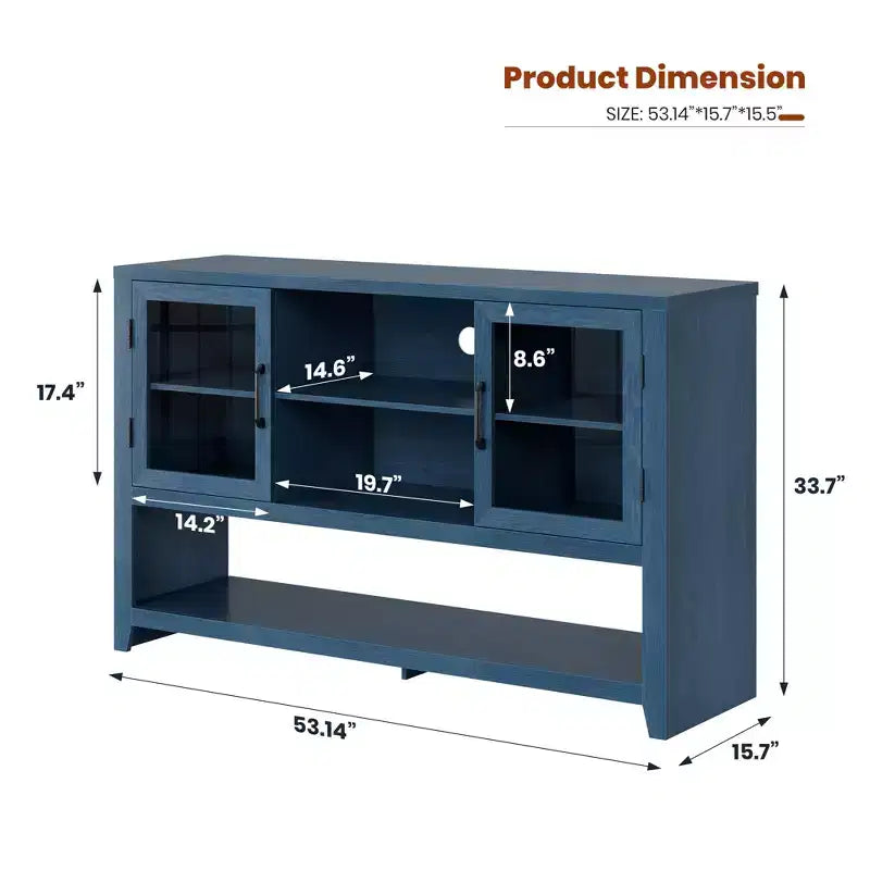 Sideboard Buffet Storage Cabinet with 3 Shelves and 2 Doors, 53 in Wide Coffee Bar Cabinet Farmhouse Credenza Table for Living Room Kitchen Entryway