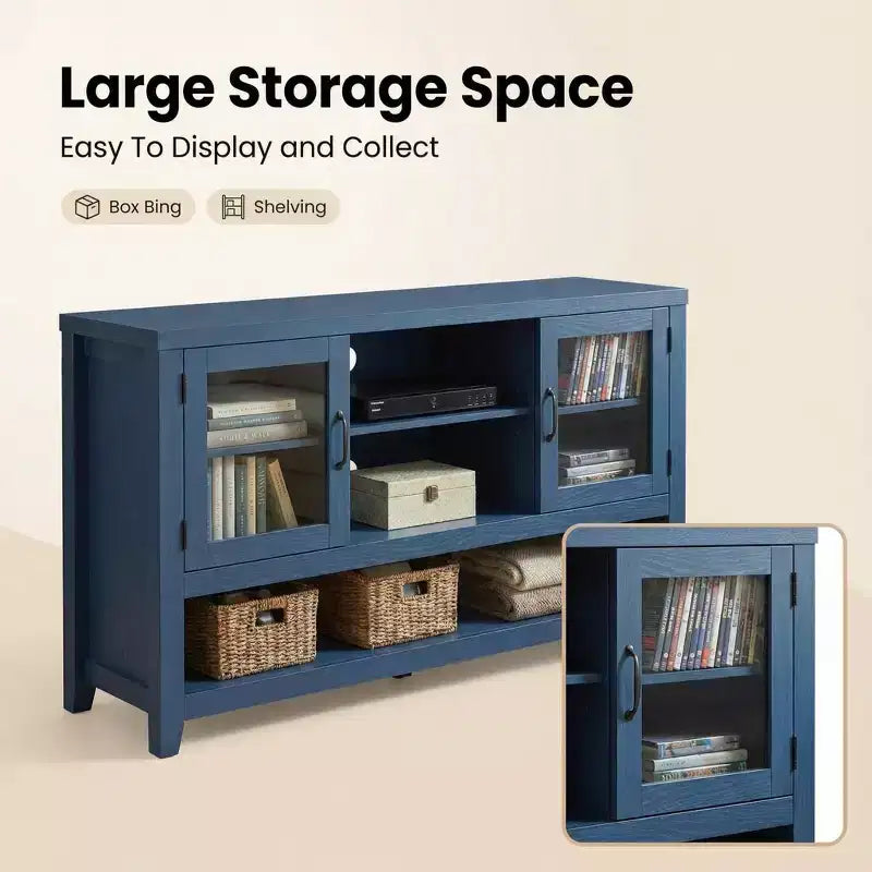 Sideboard Buffet Storage Cabinet with 3 Shelves and 2 Doors, 53 in Wide Coffee Bar Cabinet Farmhouse Credenza Table for Living Room Kitchen Entryway