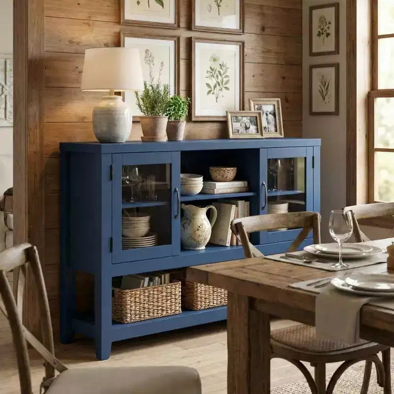 Sideboard Buffet Storage Cabinet with 3 Shelves and 2 Doors, 53 in Wide Coffee Bar Cabinet Farmhouse Credenza Table for Living Room Kitchen Entryway
