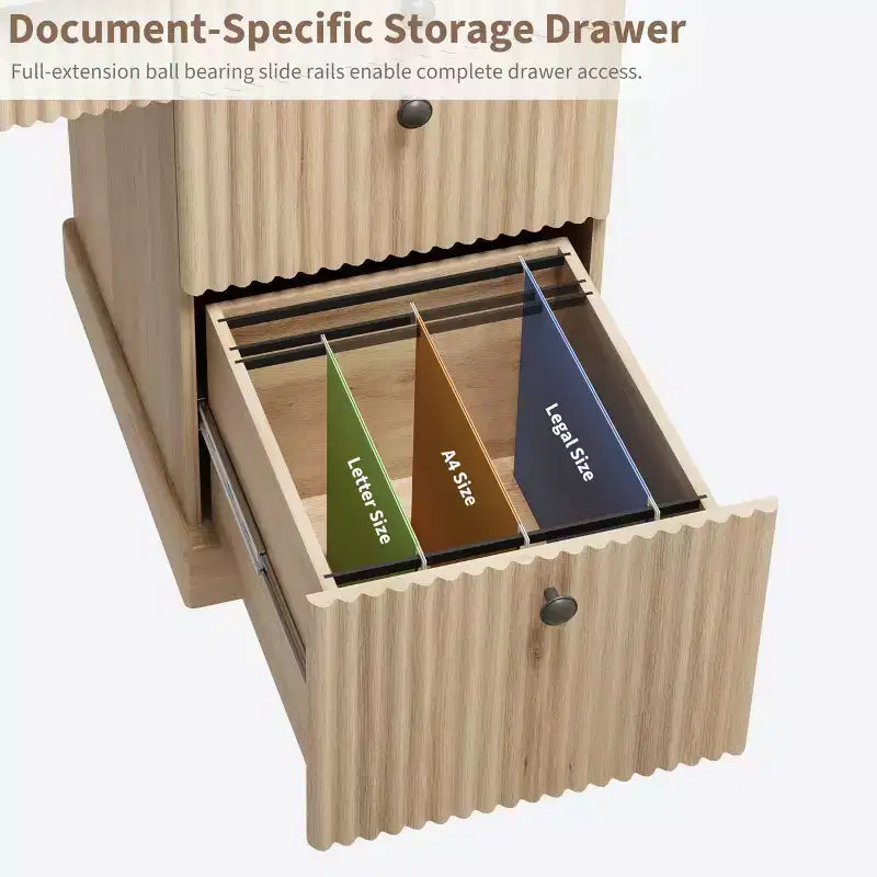 Modern Fluted Wooden Home Office Desk with File Drawers Executive Computer Desk with Charging Station Compact Storage Solution