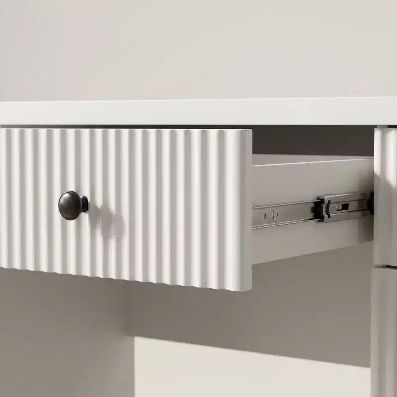 Modern Fluted Wooden Home Office Desk with File Drawers Executive Computer Desk with Charging Station Compact Storage Solution