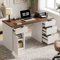 Modern Fluted Wooden Home Office Desk with File Drawers Executive Computer Desk with Charging Station Compact Storage Solution