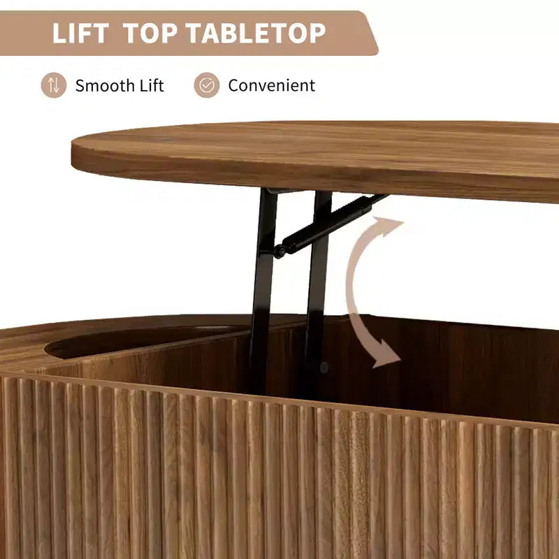 GDFStudio Harrison Lift Top Coffee Table with Fluted Panel and Hidden Compartment