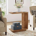 Lantine C-Shaped Side Table: 2-Tier, Sturdy Pedestal, Industrial Style for Living Room/Bedroom (Walnut Brown)