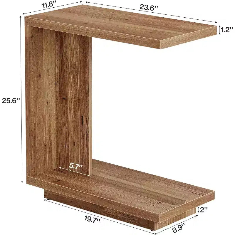 Lantine C-Shaped Side Table: 2-Tier, Sturdy Pedestal, Industrial Style for Living Room/Bedroom (Walnut Brown)