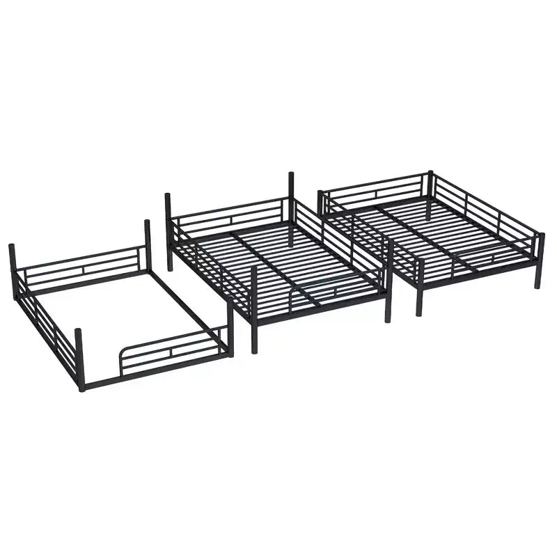 Bellemave Bunk Bed with Safety Guardrails, Metal Triple Bunk Bed with Noise-reduced Design for 3 Kids, Space-Saving