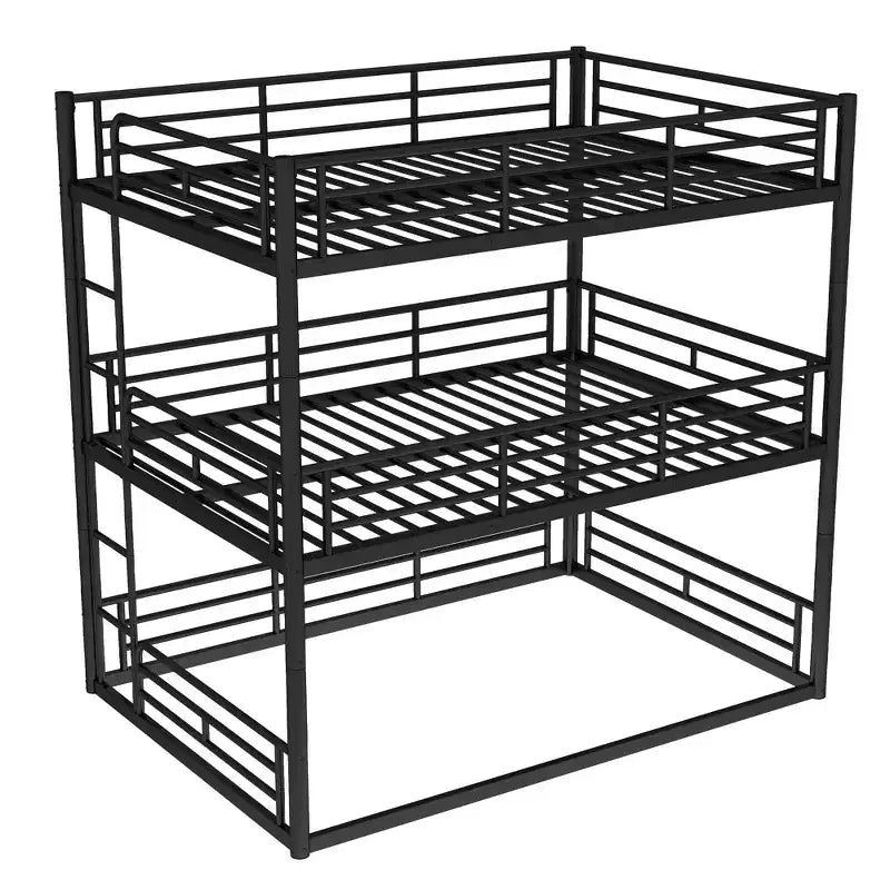 Bellemave Bunk Bed with Safety Guardrails, Metal Triple Bunk Bed with Noise-reduced Design for 3 Kids, Space-Saving