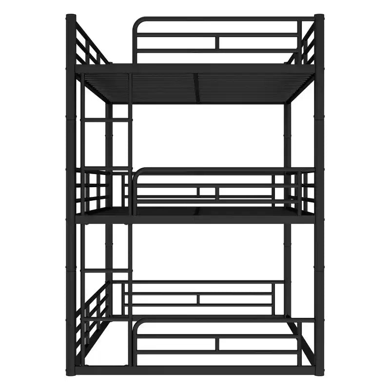 Bellemave Bunk Bed with Safety Guardrails, Metal Triple Bunk Bed with Noise-reduced Design for 3 Kids, Space-Saving