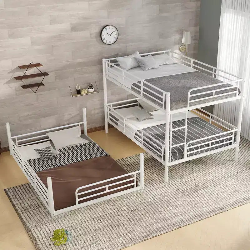 Bellemave Bunk Bed with Safety Guardrails, Metal Triple Bunk Bed with Noise-reduced Design for 3 Kids, Space-Saving