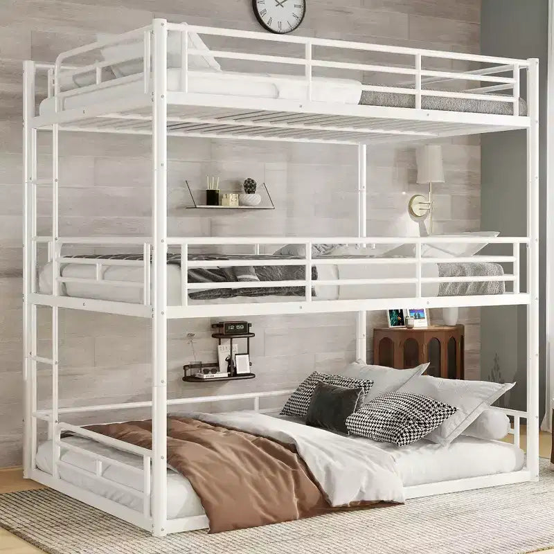 Bellemave Bunk Bed with Safety Guardrails, Metal Triple Bunk Bed with Noise-reduced Design for 3 Kids, Space-Saving