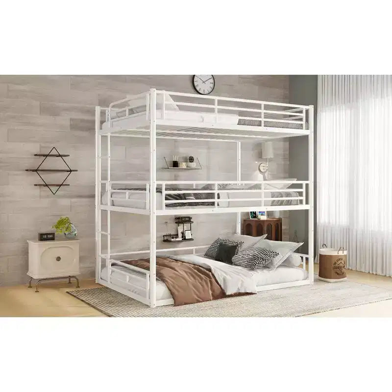 Bellemave Bunk Bed with Safety Guardrails, Metal Triple Bunk Bed with Noise-reduced Design for 3 Kids, Space-Saving
