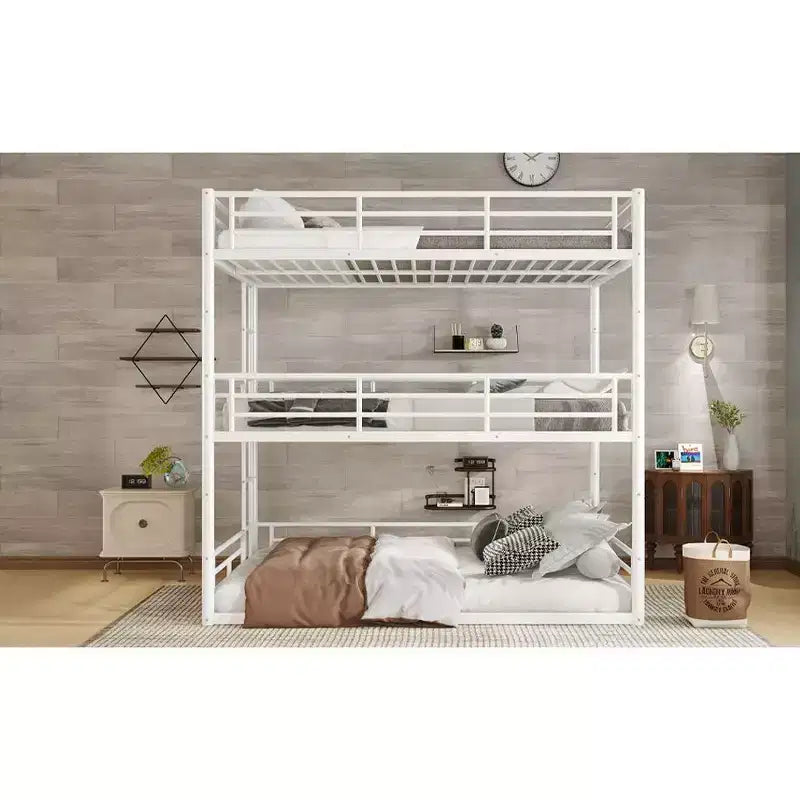 Bellemave Bunk Bed with Safety Guardrails, Metal Triple Bunk Bed with Noise-reduced Design for 3 Kids, Space-Saving