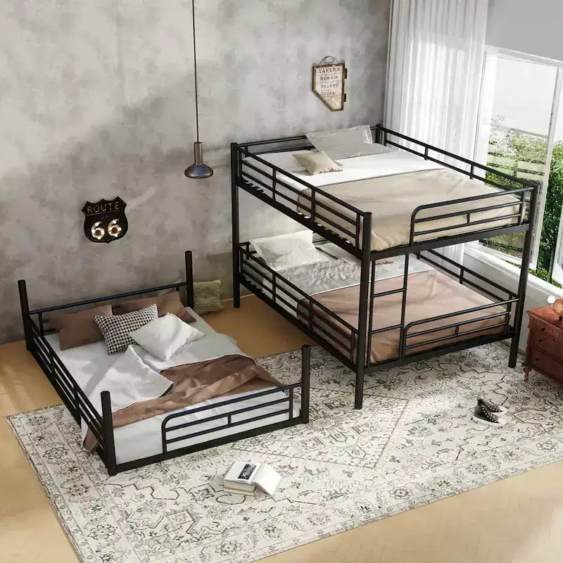 Bellemave Bunk Bed with Safety Guardrails, Metal Triple Bunk Bed with Noise-reduced Design for 3 Kids, Space-Saving