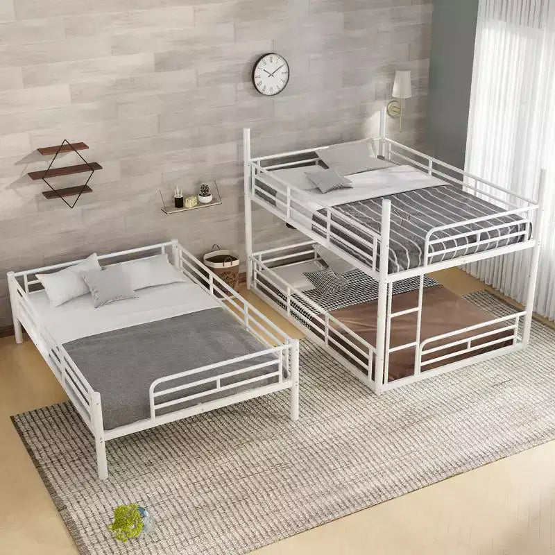 Bellemave Bunk Bed with Safety Guardrails, Metal Triple Bunk Bed with Noise-reduced Design for 3 Kids, Space-Saving
