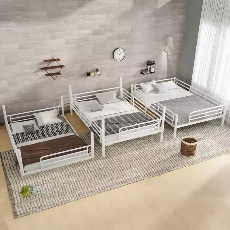Bellemave Bunk Bed with Safety Guardrails, Metal Triple Bunk Bed with Noise-reduced Design for 3 Kids, Space-Saving