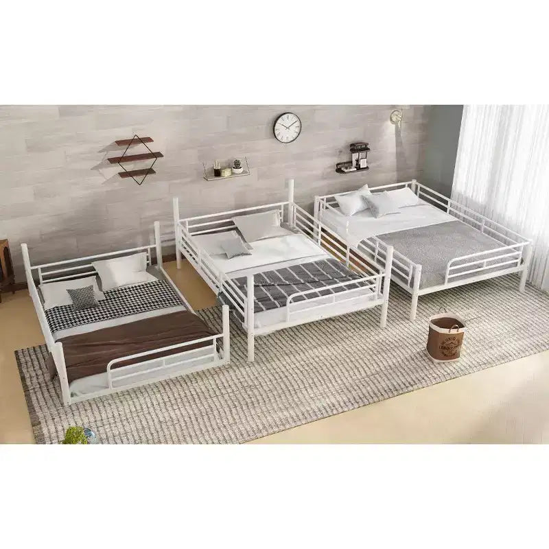 Bellemave Bunk Bed with Safety Guardrails, Metal Triple Bunk Bed with Noise-reduced Design for 3 Kids, Space-Saving