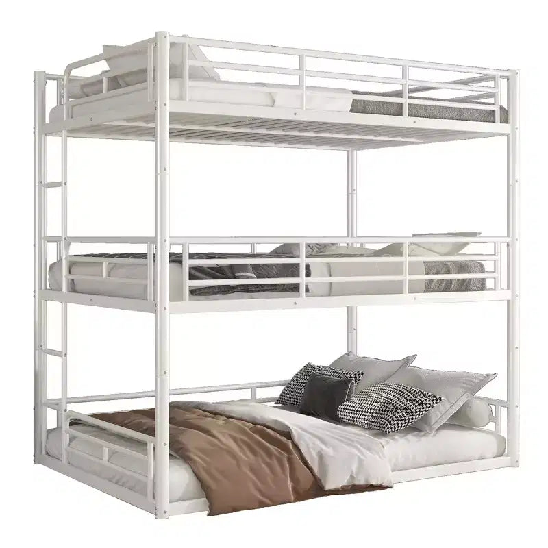 Bellemave Bunk Bed with Safety Guardrails, Metal Triple Bunk Bed with Noise-reduced Design for 3 Kids, Space-Saving