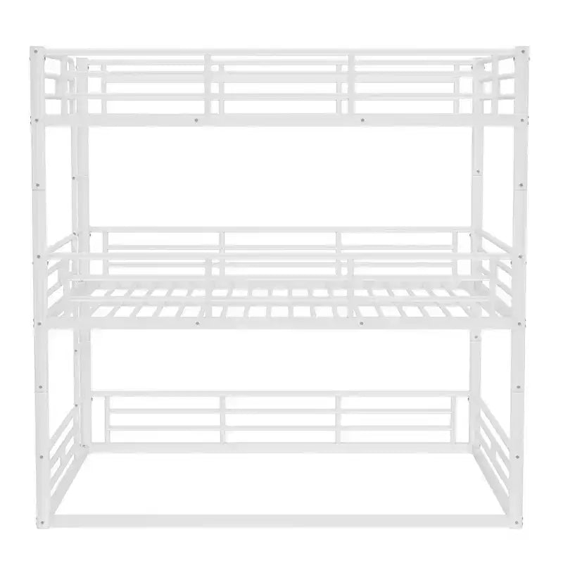 Bellemave Bunk Bed with Safety Guardrails, Metal Triple Bunk Bed with Noise-reduced Design for 3 Kids, Space-Saving