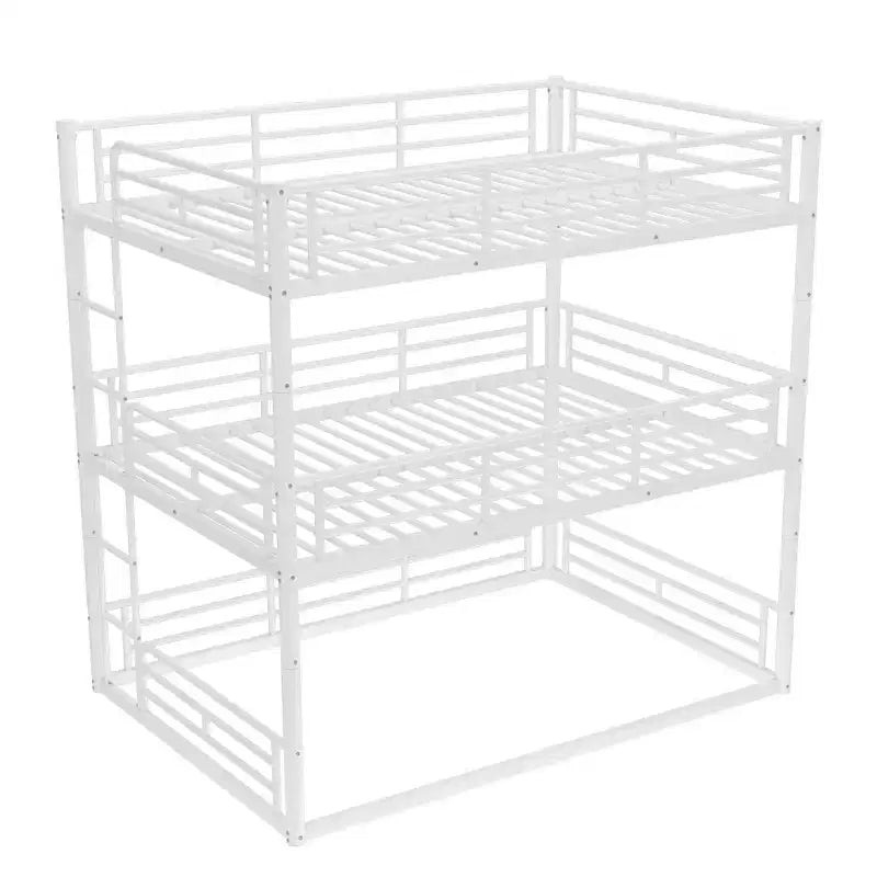 Bellemave Bunk Bed with Safety Guardrails, Metal Triple Bunk Bed with Noise-reduced Design for 3 Kids, Space-Saving