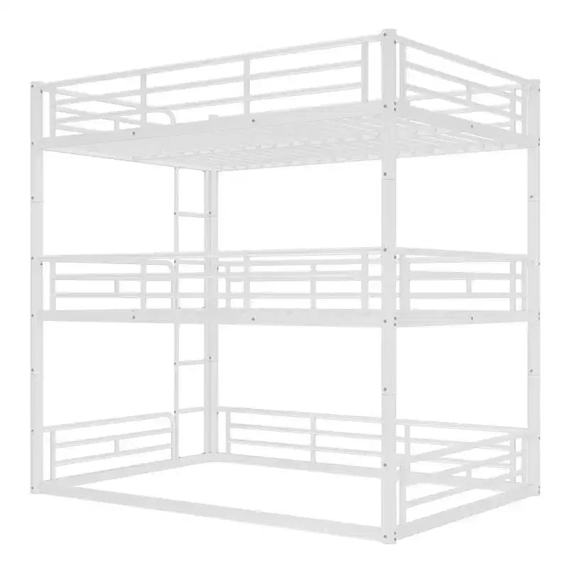 Bellemave Bunk Bed with Safety Guardrails, Metal Triple Bunk Bed with Noise-reduced Design for 3 Kids, Space-Saving