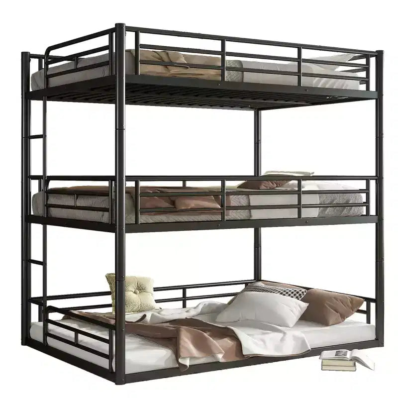 Bellemave Bunk Bed with Safety Guardrails, Metal Triple Bunk Bed with Noise-reduced Design for 3 Kids, Space-Saving