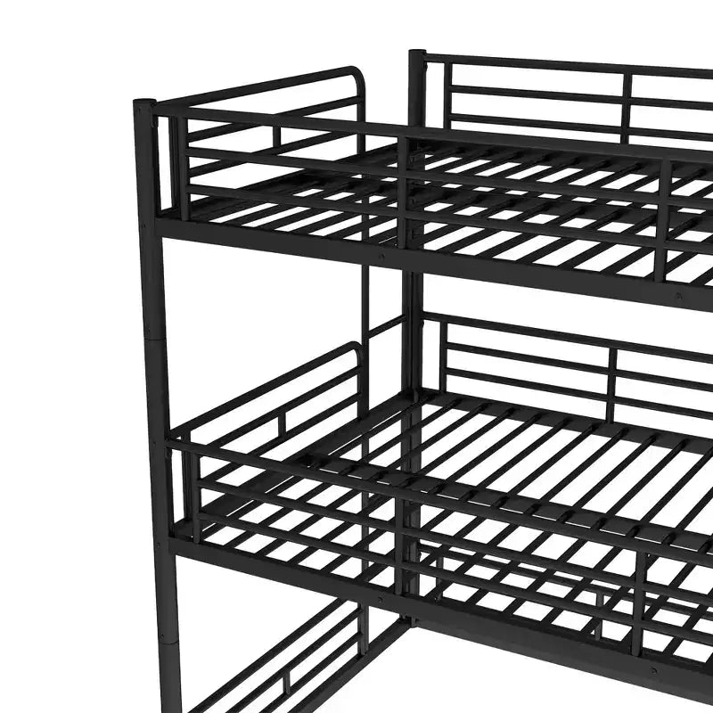 Bellemave Bunk Bed with Safety Guardrails, Metal Triple Bunk Bed with Noise-reduced Design for 3 Kids, Space-Saving