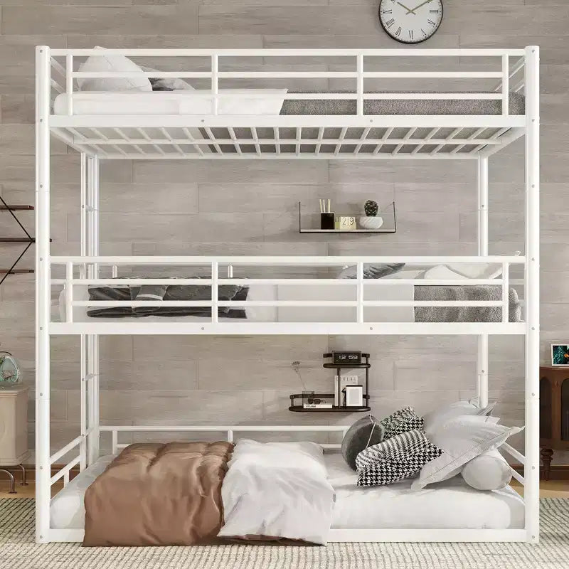 Bellemave Bunk Bed with Safety Guardrails, Metal Triple Bunk Bed with Noise-reduced Design for 3 Kids, Space-Saving