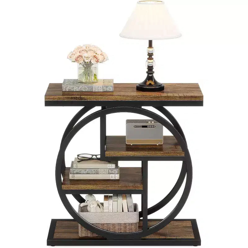 Lantine End Table for Living Room, 4-Tier Narrow Side Table with Storage Shelves, Bedside Table for Bedroom, Wood Sofa Side Table, Rustic Brown