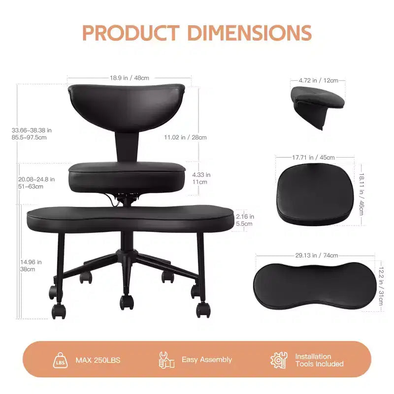 Ergonomic Kneeling Chair with Wheels, Cross Legged Office Chair, 360 Swivel, Adjustable Height Kneeling Desk Chairs, for Home, Living Room