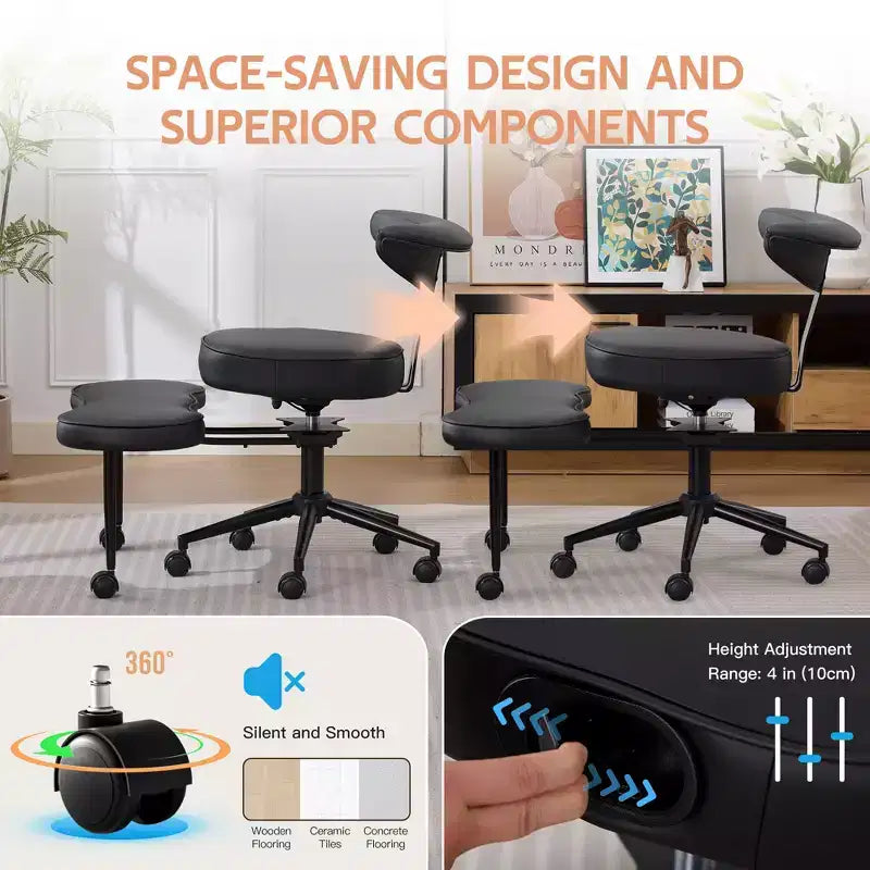 Ergonomic Kneeling Chair with Wheels, Cross Legged Office Chair, 360 Swivel, Adjustable Height Kneeling Desk Chairs, for Home, Living Room