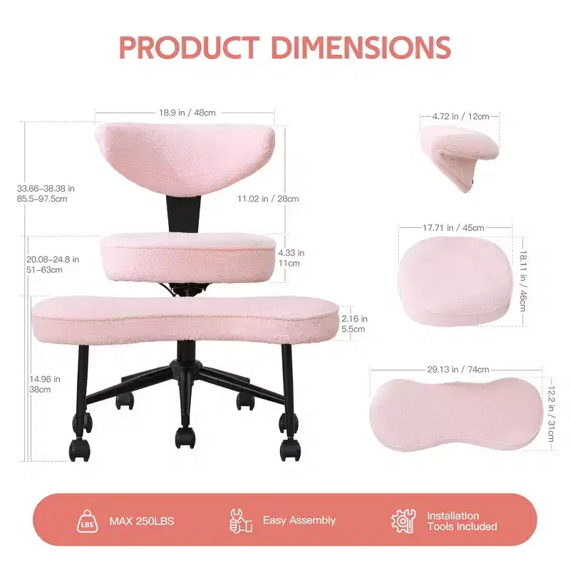 Ergonomic Kneeling Chair with Wheels, Cross Legged Office Chair, 360 Swivel, Adjustable Height Kneeling Desk Chairs, for Home, Living Room