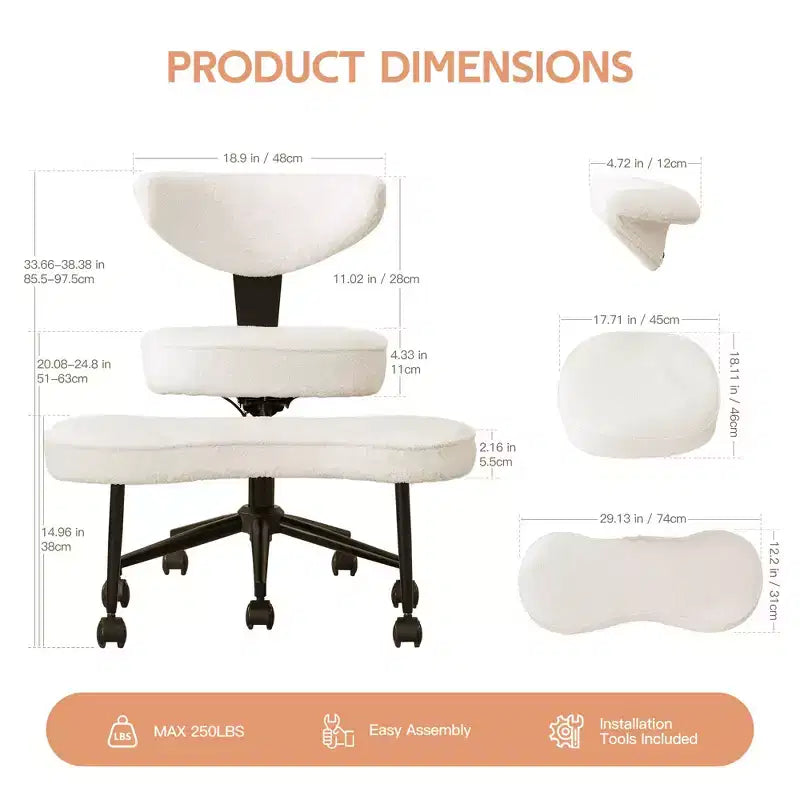 Ergonomic Kneeling Chair with Wheels, Cross Legged Office Chair, 360 Swivel, Adjustable Height Kneeling Desk Chairs, for Home, Living Room
