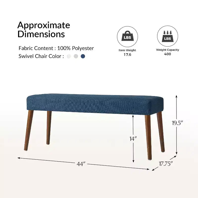 Adam Dining Bench with Solid Wood Legs and Foot Pads|ART OF LIVING DESIGNS