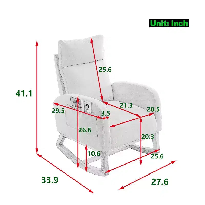 FurnitureR Upholstered Boucl Rocking Chair with Side Pocket, Padded Armchair with Solid Wood Base for Living Room, Nursery or Bedroom