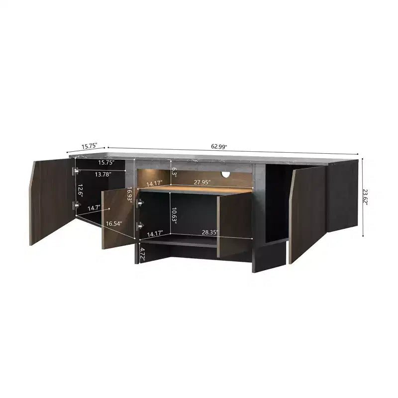 CuisinSmart 63''L Mid Century Modern TV Stand with Opening-Shelf Storage, Under TV Cabinet with 4 Doors, Wooden TV Stands for Living Room Apartment