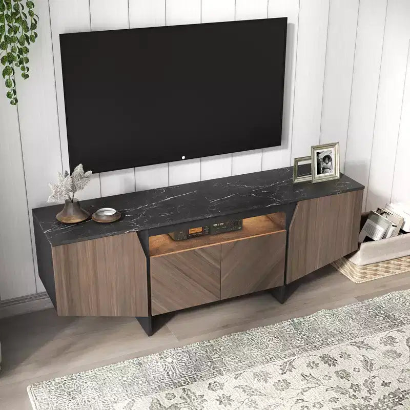 CuisinSmart 63''L Mid Century Modern TV Stand with Opening-Shelf Storage, Under TV Cabinet with 4 Doors, Wooden TV Stands for Living Room Apartment
