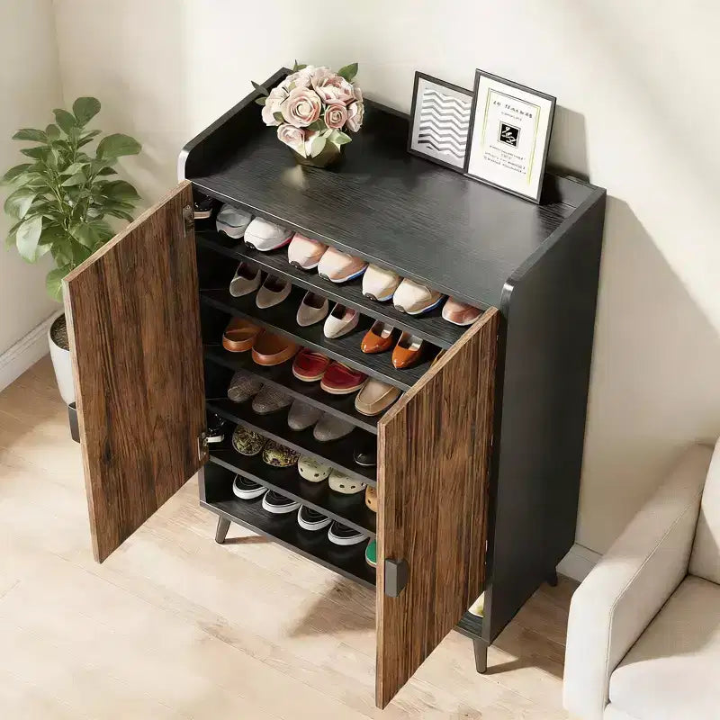 GDFStudio Camden Modern 7-Tier Adjustable Wood Shoe Cabinet