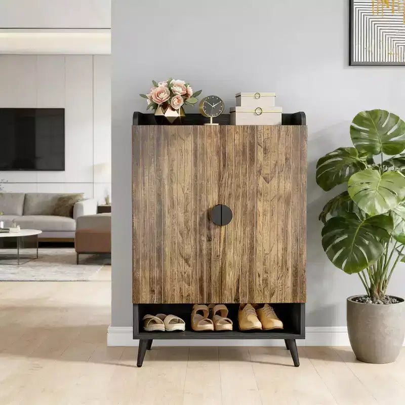 GDFStudio Camden Modern 7-Tier Adjustable Wood Shoe Cabinet