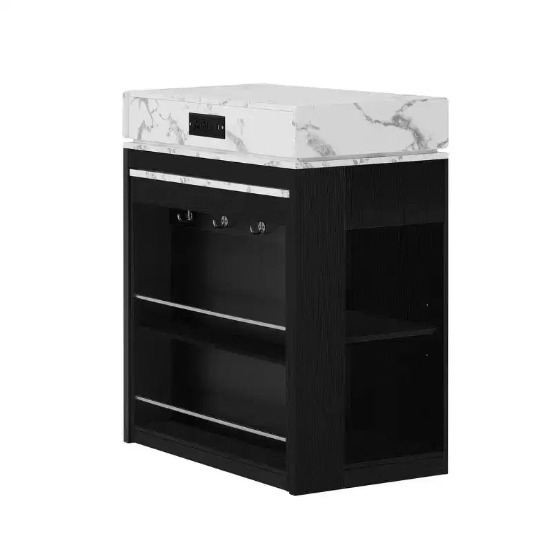 Zeus & Ruta Extendable Kitchen Island with Folding Tabletop, Drawers, Power Outlet, Wheels & Hooks for Dining Room